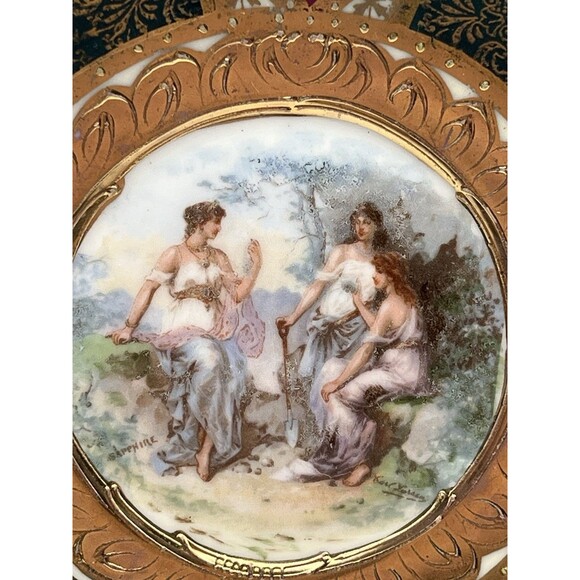 Antique Austrian Royal Vienna Style Hand Painted 9" Porcelain Plate Sappho Gilt - Picture 5 of 7